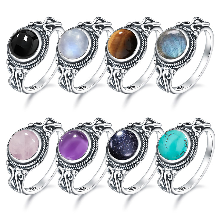 Turquoise Stone Ring - Anillo vintage de plata de ley