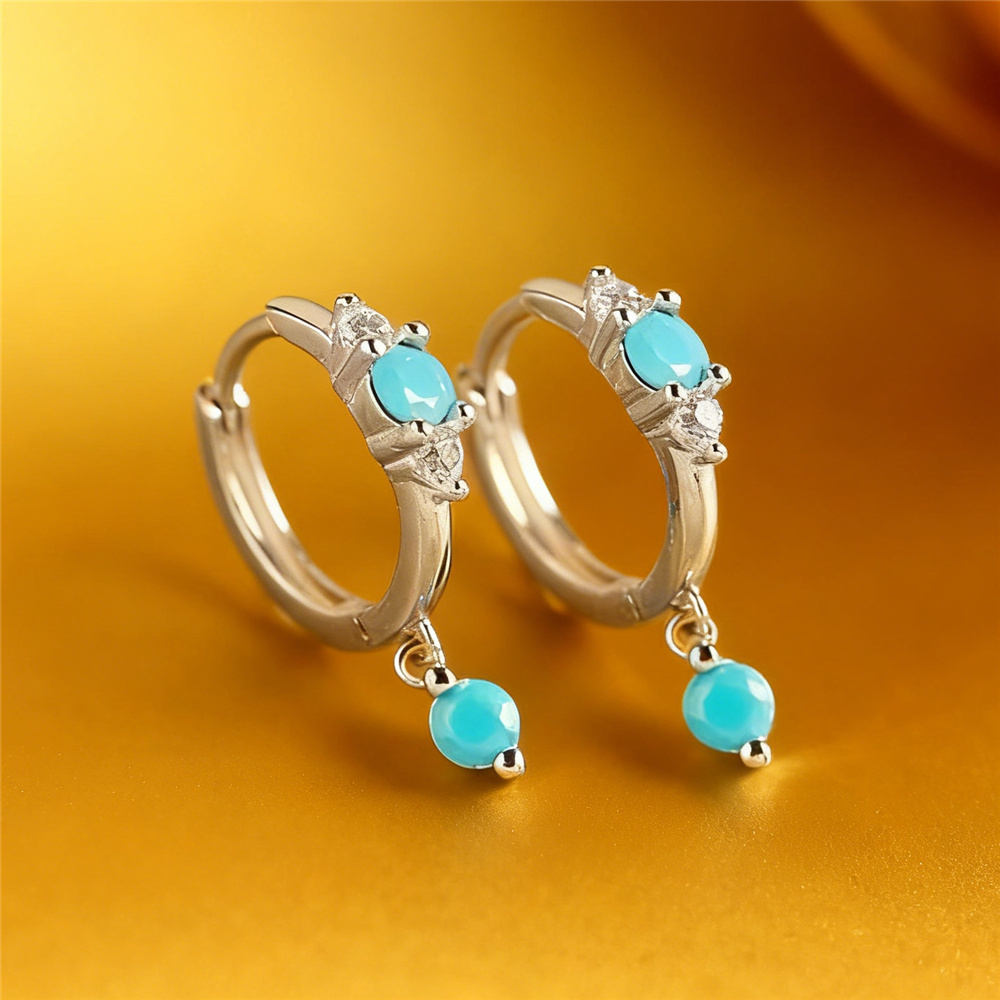 Turquoise Stone Ring - Pendientes de aro redondos con piedra