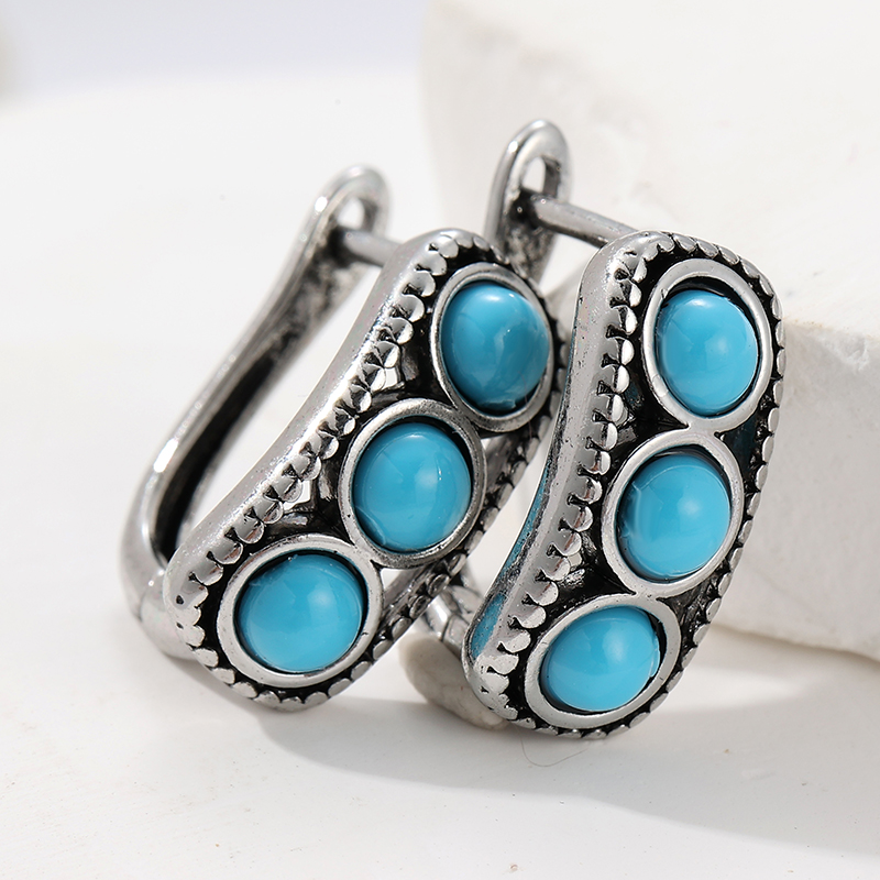 Turquoise Stone Ring - Pendientes de aro de imitación de