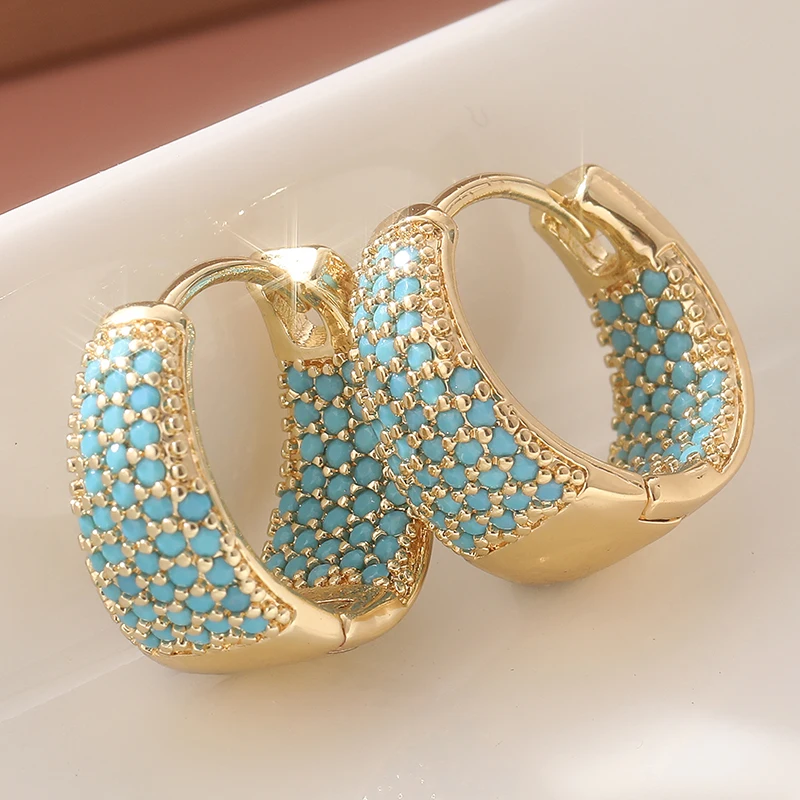 Turquoise Stone Ring - Pendientes de aro de color dorado