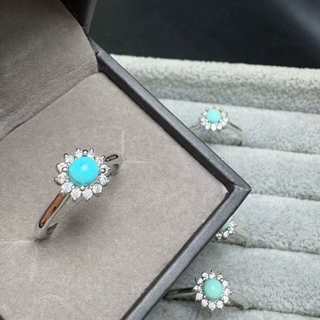 Turquoise Stone Ring - Anillo de turquesa Natural Fengbaowu, cabujón